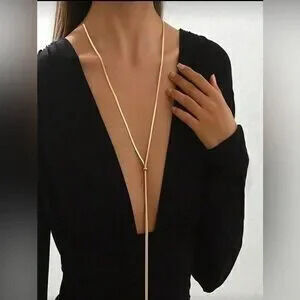 Gold Adjustable Lariat Necklace Sleek Modern Y-Chain Design